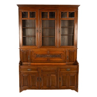 Antique Victorian Art Nouveau Carved Oak Secretary Bookcase Bibliotheque 1890 For Sale