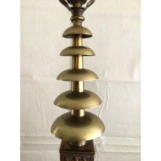 Mid-Century Modern 1950s Copper and Brass Table Lamp on Wood Base For Sale - Image 3 of 10