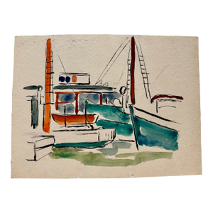 Henry Emil Salloch Original Watercolor on Paper Coastal Maritime Scene.