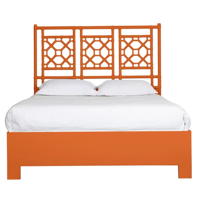 Chinoiserie Lattice Back Bed Queen - Orange For Sale - Image 3 of 3