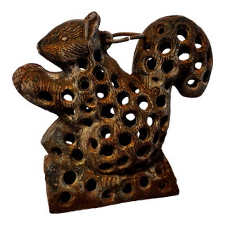 Vintage Japanese Cast Iron Garden Squirrel Lantern For Sale