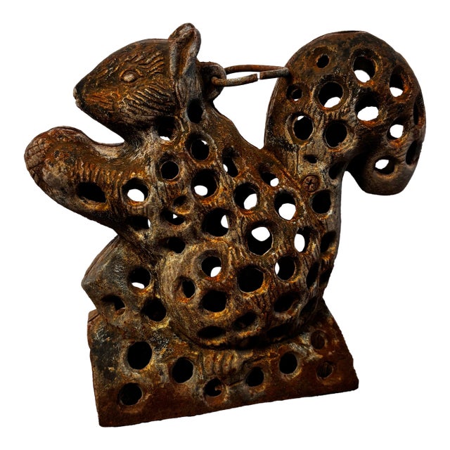 Vintage Japanese Cast Iron Garden Squirrel Lantern For Sale