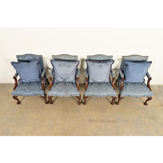 1990s Kittinger Chippendale Carved Mahogany Open Arm Library Chairs | Set of Four For Sale - Image 5 of 18
