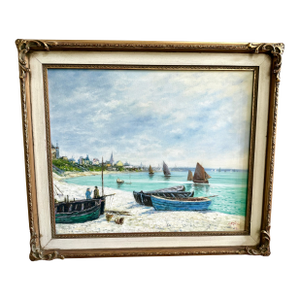 Mid 20th Century Seaside Painting on Canvas Signed by Artist, Framed
