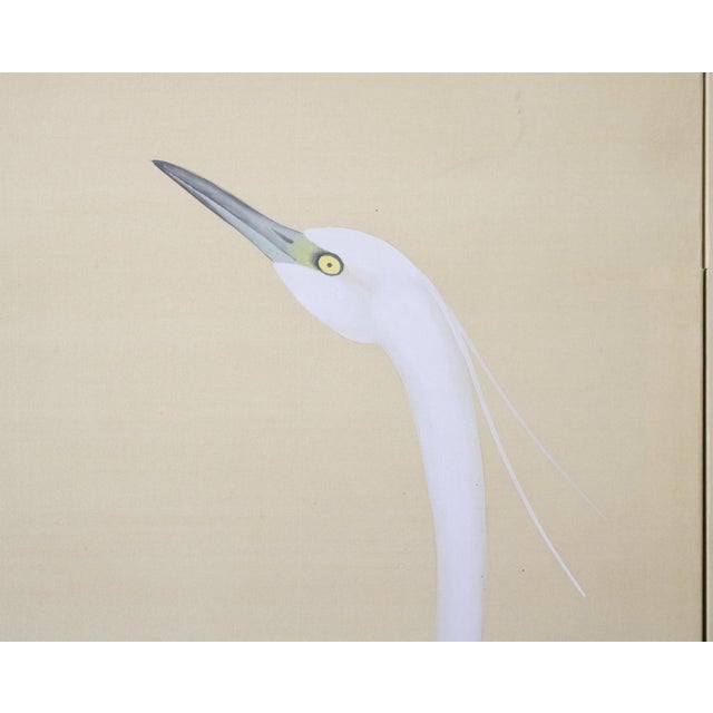 C. 1970s Japanese Style Monochrome Silk Screen "Egrets and Moon" For Sale In Dallas - Image 6 of 17