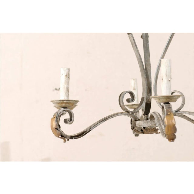 Mid 20th Century French Painted Iron Six-Light Chandelier With Gilded Acanthus Leaves For Sale - Image 5 of 9