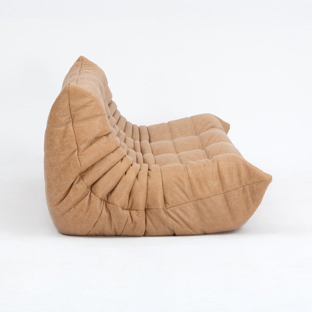 Animal Skin Vintage Ligne Roset Togo 5-Piece Set in Italian Honey Leather - Restored & Authentic For Sale - Image 7 of 18