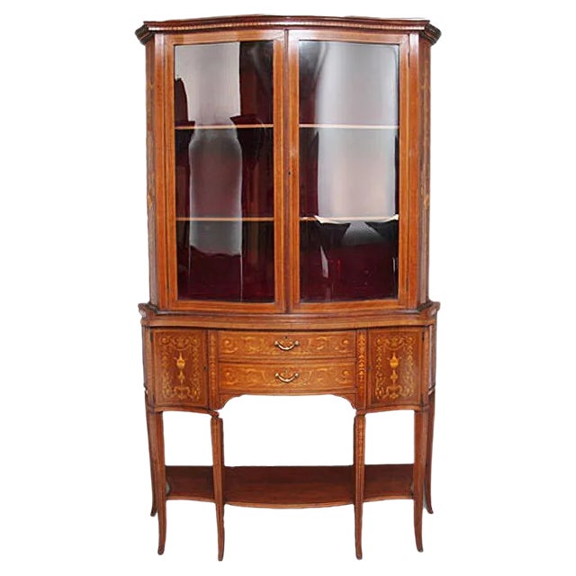 19th Century Inlaid Mahogany Display Cabinet For Sale