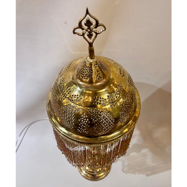 Brass Vintage Brass Table Lamps With Glass Beads - a Pair For Sale - Image 8 of 14