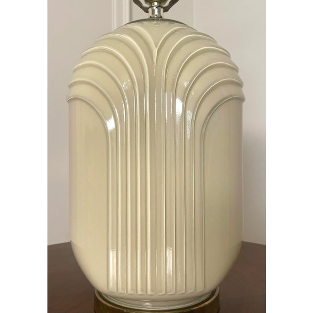 Mid 20th Century Vintage Art Deco Cream Glass Reverse Painted Table Lamp Base For Sale - Image 5 of 12
