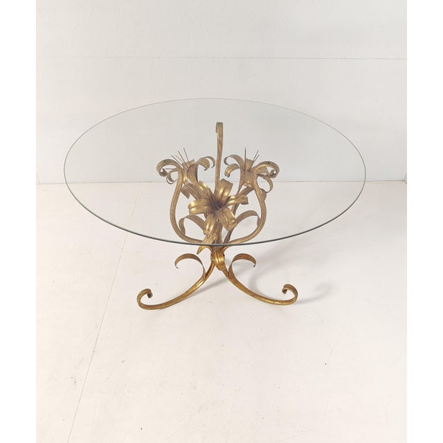 1960s Mid-Century Floral Side Table with Gilded Metal Base and Glass Top, 1960s For Sale - Image 5 of 9