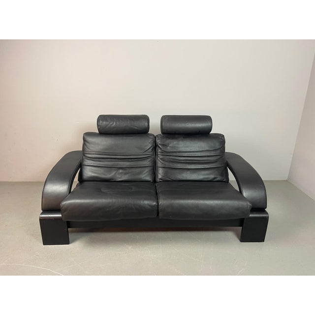Kroken 2-Seater Sofa in Black Leather by Åke Fribytter for Nelo Möbel, Sweden, 1970s For Sale - Image 15 of 15