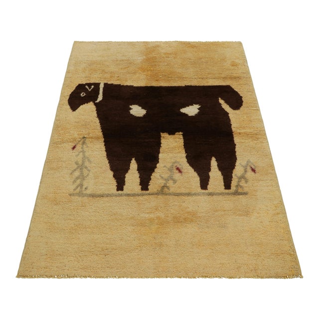 Made with hand-knotted wool circa 1950-1960, this 4x5 vintage Turkish rug of all over diamond geometric design is an...