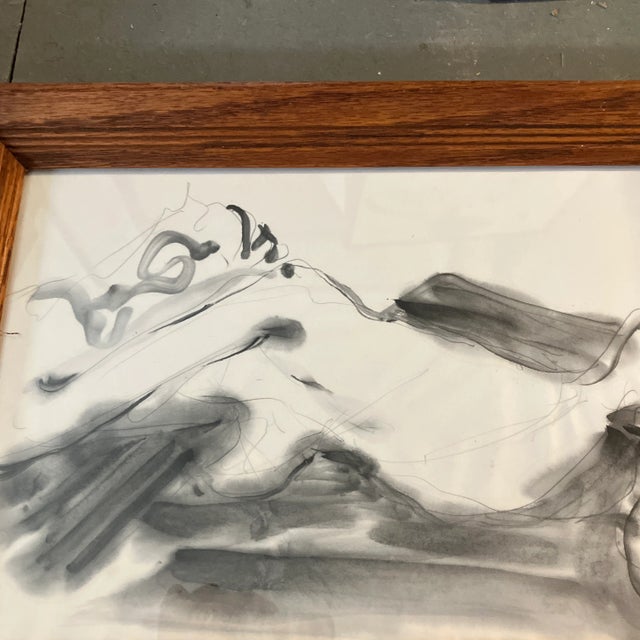 Original drawing /Watercolor painting 10 x 14 on paper unsigned Overall size with vintage oak frame is 12.5 x 16.5