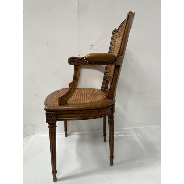 Louis xvi style office chair in stained beechwood cane seat and back four fluted, tapered legs very good condition...