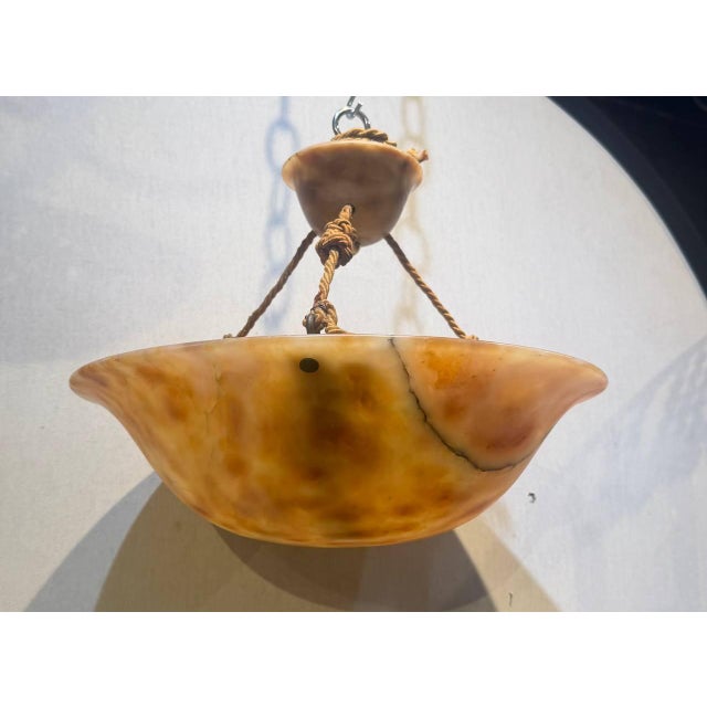 1940 Italian Alabaster small pedant. light fixture has original yellow color with white and dark veins. newly UL rewired