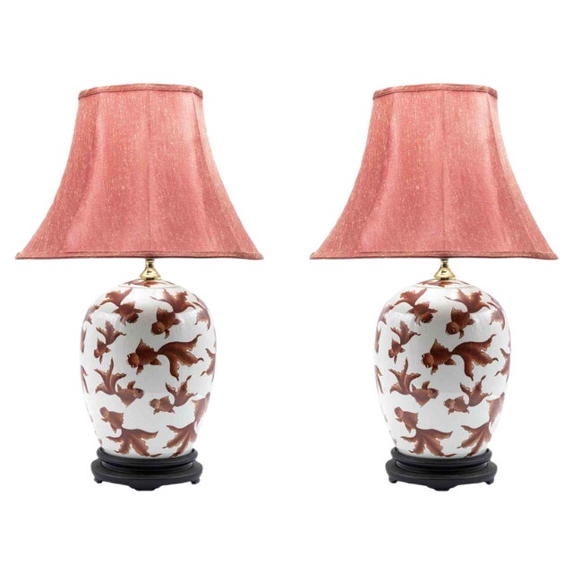 Red Fish Lamps, Half of 20th Century, Set of 2 For Sale