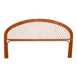 Vintage French Country Bamboo Rattan King Headboard Tiki Palm Beach Style For Sale