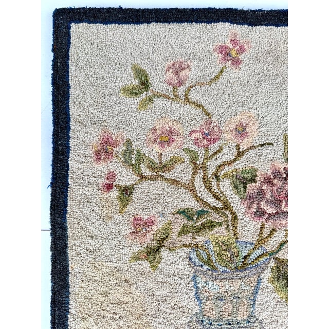 Rose American Floral Hooked Rug Wall Hanging With Roses and Delft-Style Vase, Circa 1930’s For Sale - Image 8 of 18