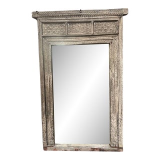 Antique Indian Carved Wooden Mirror For Sale