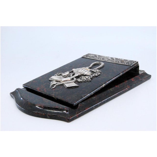 Stone Block Holder with Silver Applications and Snake Wrapped in Roses For Sale - Image 3 of 10