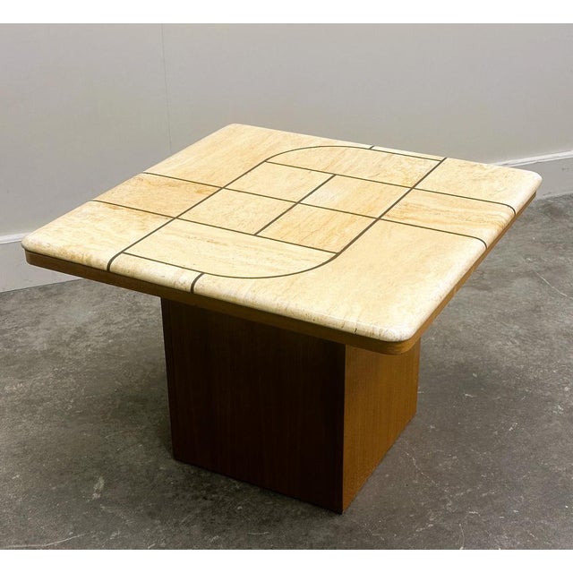 Graphic Travertine Tile Coffee Table on Oak Base, 1970s For Sale - Image 9 of 11