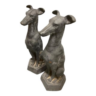 Pair of Large Antique Cast Iron Seated Greyhound Dog Statues For Sale