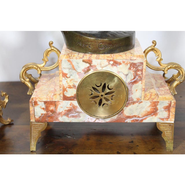 Antique French 1896 “Amour Irresistible” Angel Statue Pink Marble 3-Piece Clock Set For Sale - Image 16 of 17