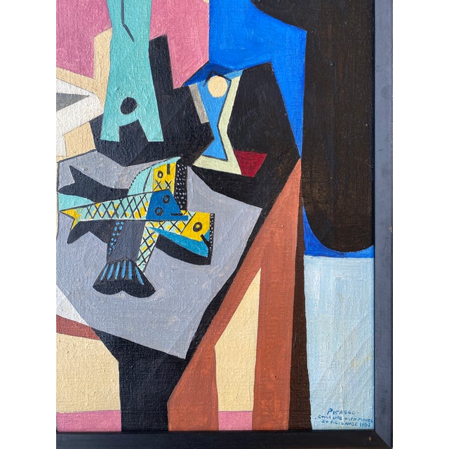 Mid-Century Modern Mid-Century Cubist Oil Painting, Homage to Picasso For Sale - Image 3 of 5