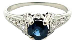 Vintage 18k White Gold Blue Sapphire & Diamond Accent Ring, Size 5.75