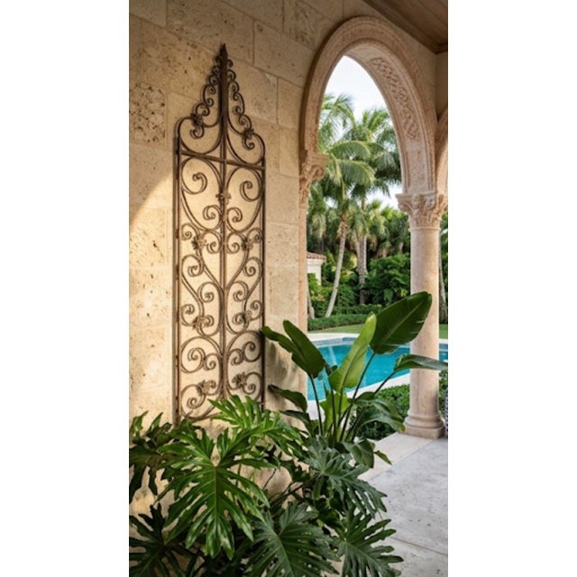 Vintage Hand-Forged Cast Iron Scrollwork Wall Trellis & Architectural Panel With Fleur-De-Lis Accents For Sale - Image 12 of 12