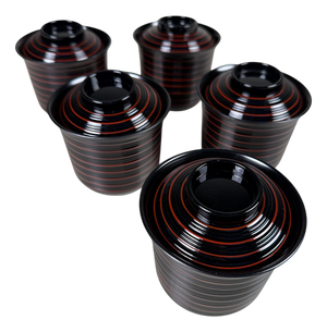 Japanese Ko-Suimono-Wan Lacquer Soup Bowls with Lids, 1970s, Set of 5