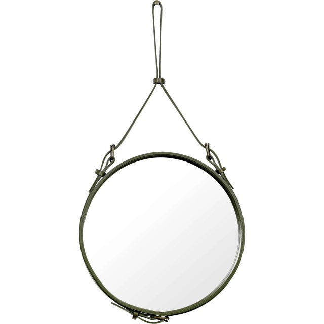 Jacques Adnet Olive Leather Small Circulaire Mirror For Sale - Image 11 of 11
