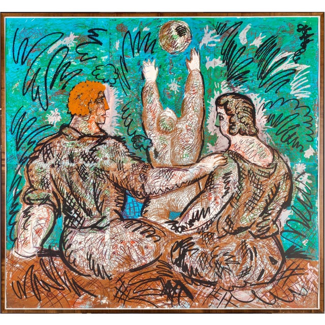 Printmaking Materials Sandro Chia, Huge 6X6 Lithograph Italian Post Modernist Figurative Pop Art Children's Holiday, 1984 For Sale - Image 7 of 7