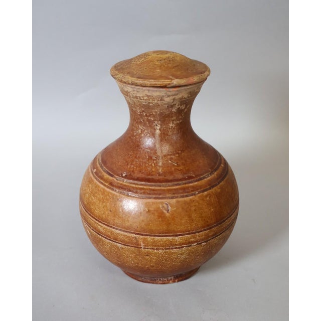 15th Century & Earlier Ancient Chinese Han Dynasty Amber-Glazed Pottery Hu Covered Jar With Lid For Sale - Image 5 of 8