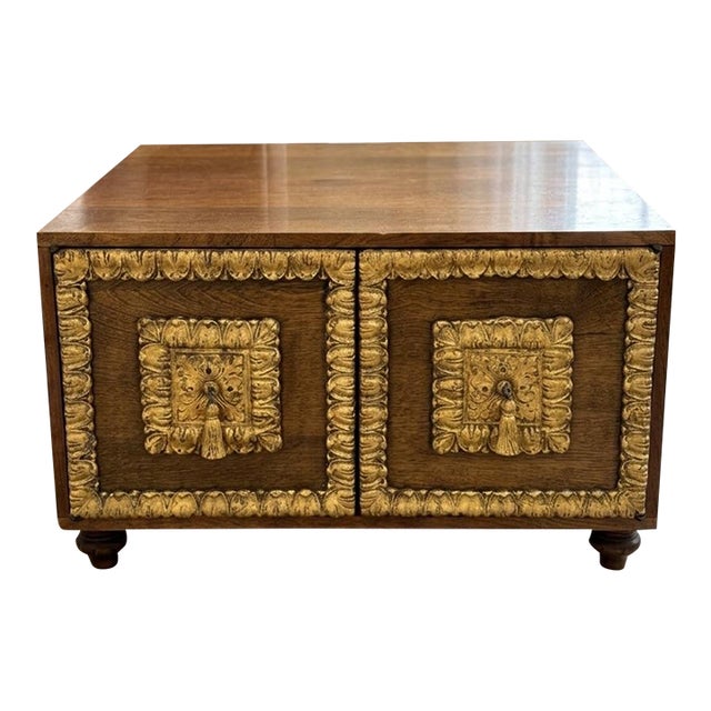 Vintage Hollywood Regency Carved Giltwood Cube Console or Coffee Table For Sale