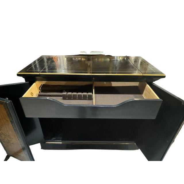 Drexel Et Cetera Collection Black Lacquer Chinoiserie Flip-Top Buffet Server, 1970s For Sale - Image 10 of 18