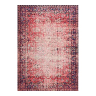 1970s Vintage Handmade Wool Floral Red Area 7x10 Rug For Sale