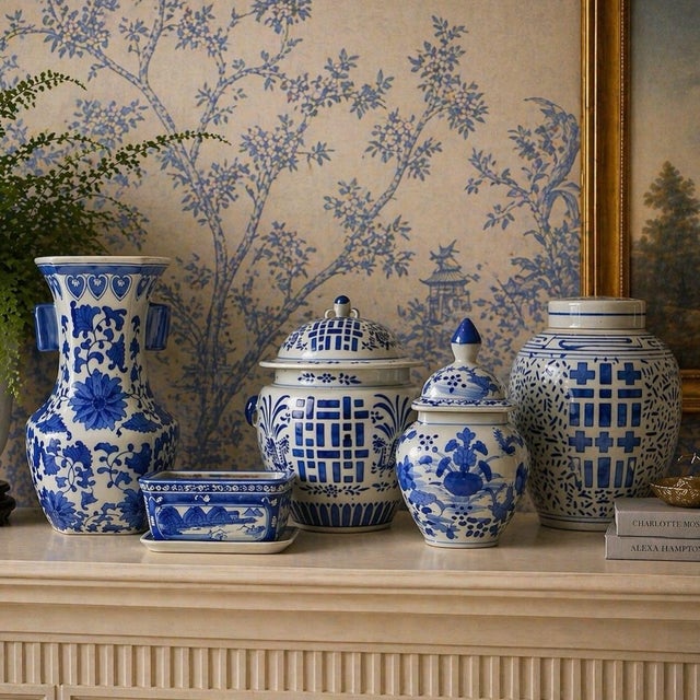 A striking 1960s blue and white porcelain ginger jar featuring the traditional “Double Happiness” motif - a symbol of joy...