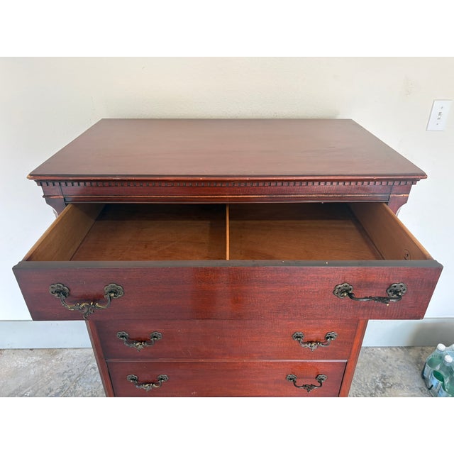 Mid-Century Modern Vintage Drexel “Wentworth House Group” Mahogany 5-Drawer Highboy Chest, Model No. 2130-2 - Circa 1940s For Sale - Image 3 of 8
