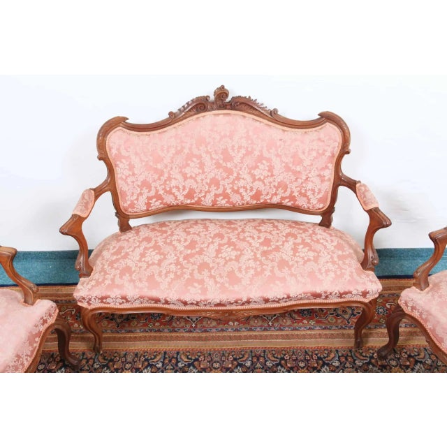 Comfortable sofa set for 8 people in the Louis XV style. Solid walnut. Hand carving. The seats are upholstered in the...