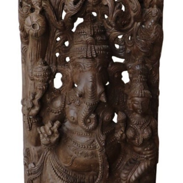 Far Pavilions Tall 38" Hand Carved Teak Wood Ganesha Statue | Vintage Indian Ganapati Sculpture for Pooja Mandir Decor | Hindu God Idol 1940s For Sale - Image 4 of 5