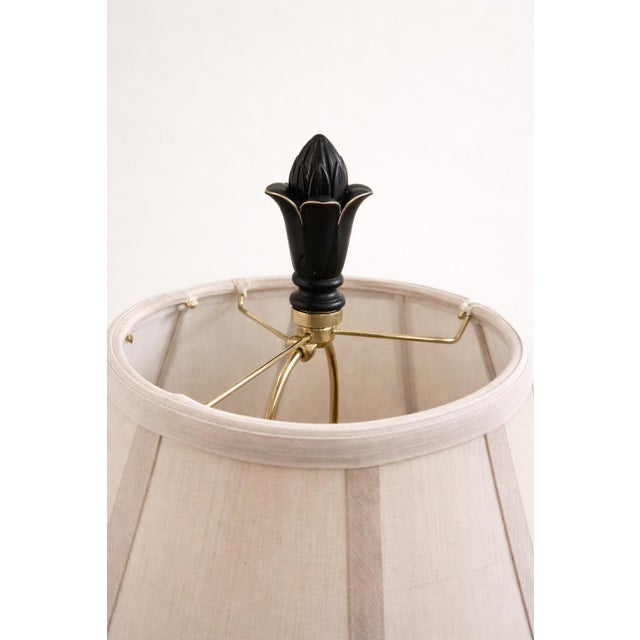 1970s Pair of Traditional Pierced Metal Table Lamps With Original Linen Shades For Sale In Los Angeles - Image 6 of 6