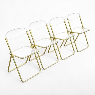 Giancarlo Piretti Style Brass Folding Chairs- Set of 4 For Sale