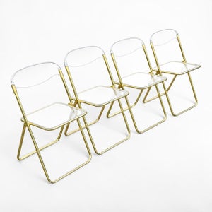 Giancarlo Piretti Style Brass Folding Chairs- Set of 4