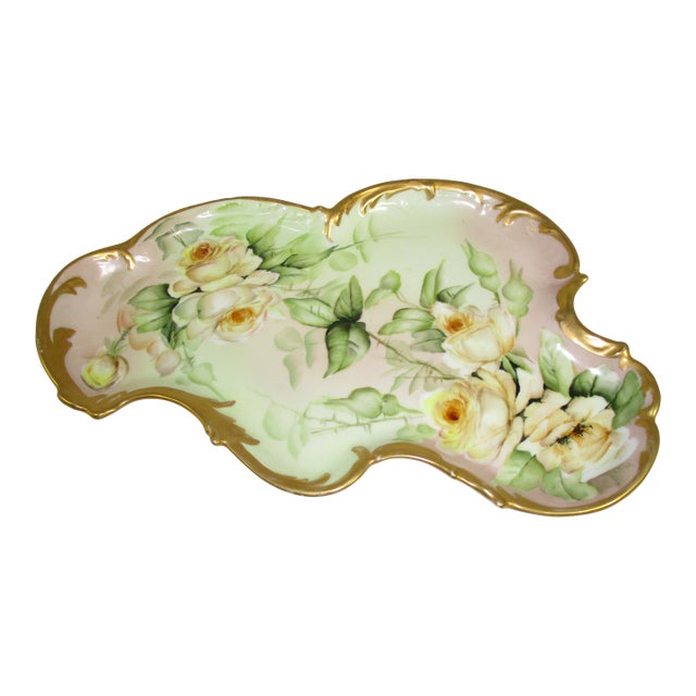 Antique Hand Painted Limoges Franch Porcelain Dresser Tray For Sale