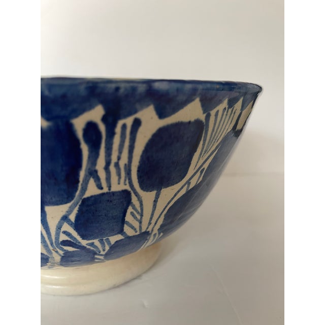 Large Vintage Mexican Blue and Ivory Talavera Pottery Bowl For Sale - Image 10 of 15