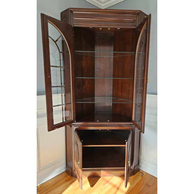 Harden Furniture 1980s Harden Solid Cherry Chippendale Block Corner China Cabinet Hutch Display For Sale - Image 4 of 9