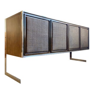 Cantilevered Chrome & Cane & Wanut Credenza (After Milo Baughman) For Sale