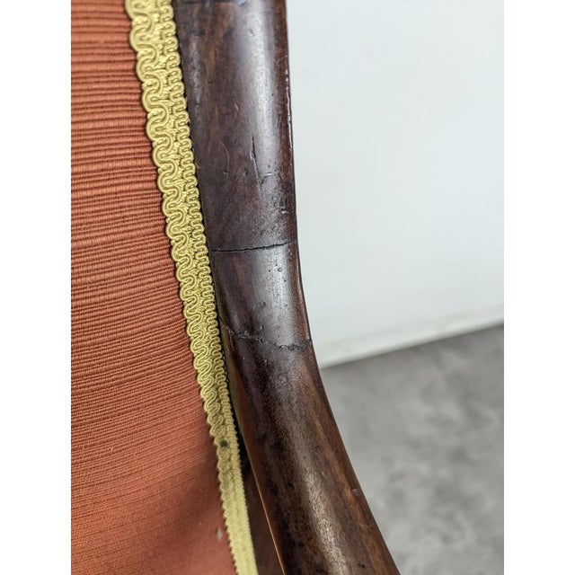 Yellow Restoration Style Mahogany Armchair with Curved Armrests and Orange Fabric For Sale - Image 8 of 11